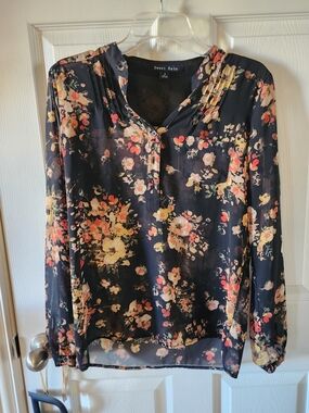 3/$20 SALE! Sweet Rain Women's Sheer Multicolour Floral Long-Sleeve Blouse